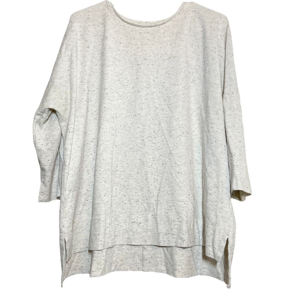 J. Jill Ponte Tunic Top 3/4 Sleeve Pullover Hi-Lo Round Neck Speckled White L